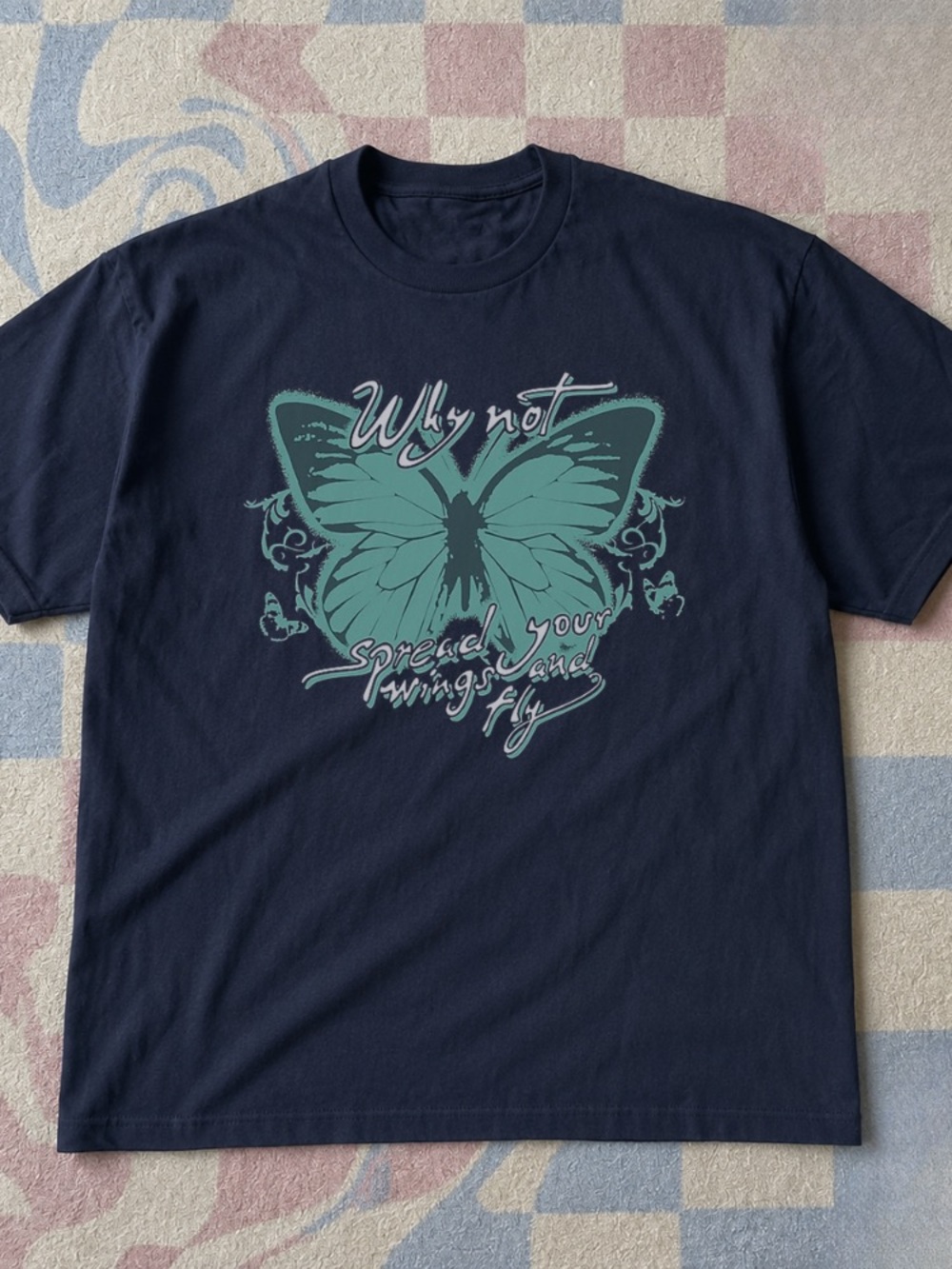 Navy Y2K Butterfly Pop Music Graphic Tee